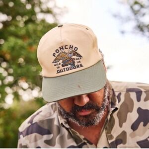 Poncho Outdoors Eagle & Trout Embroidered Tan Green Baseball Cap Hat Adjustable